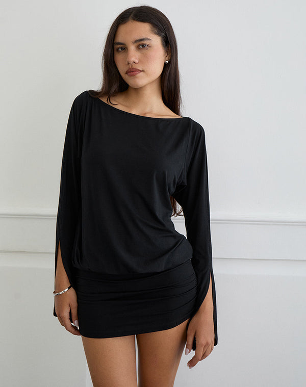 Motel Rocks Sybe Cut Batwing Sleeve Mini Dress In Black