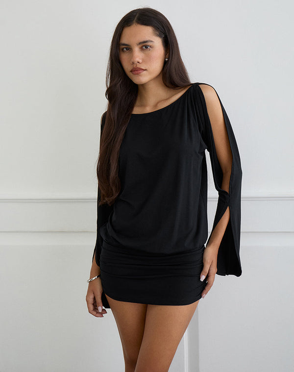 Motel Rocks Sybe Cut Batwing Sleeve Mini Dress In Black
