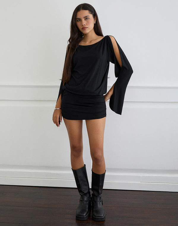 motel rocks Sybe Cut Batwing Sleeve Mini Dress in Black