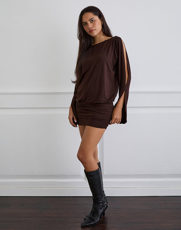 Motel Rocks Sybe Long Sleeve Mini Dress In Bitter Chocolate