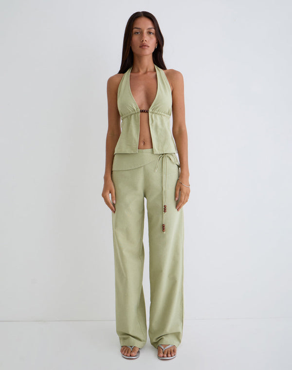 Motel Rocks Syrma Backless Halter Top In Linen Sage Green