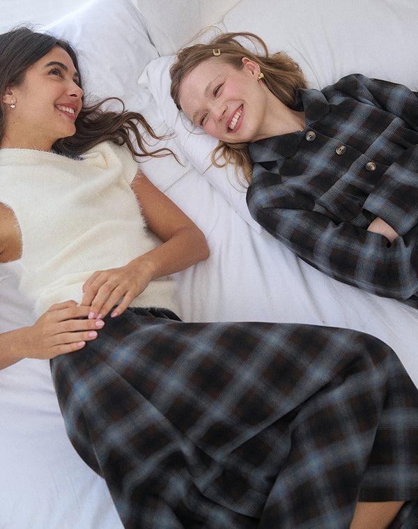 Motel Rocks Taka Midi Skirt In Blue And Brown Check