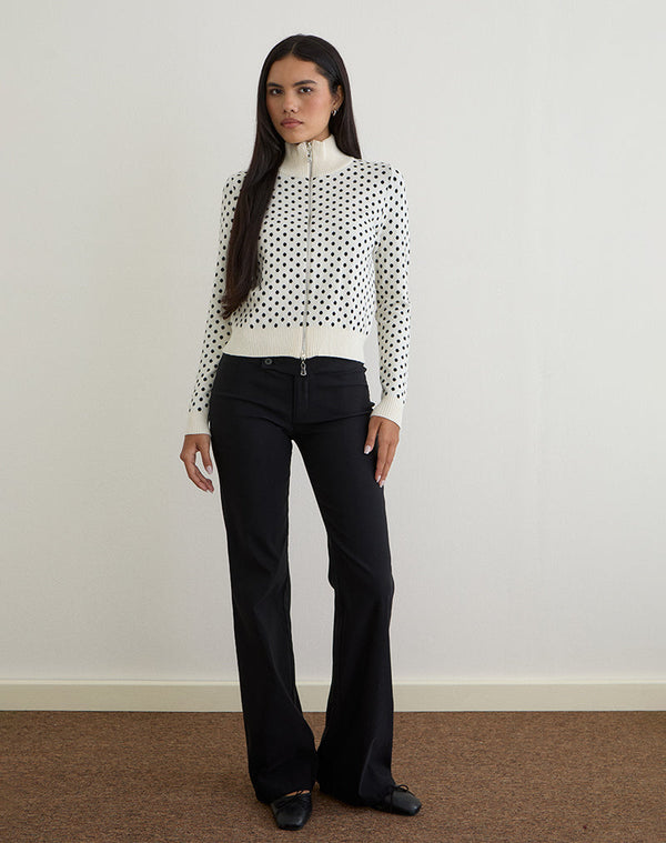Motel Rocks Talisa Zip Through Knit Jacket In Tiny Polka Ivory