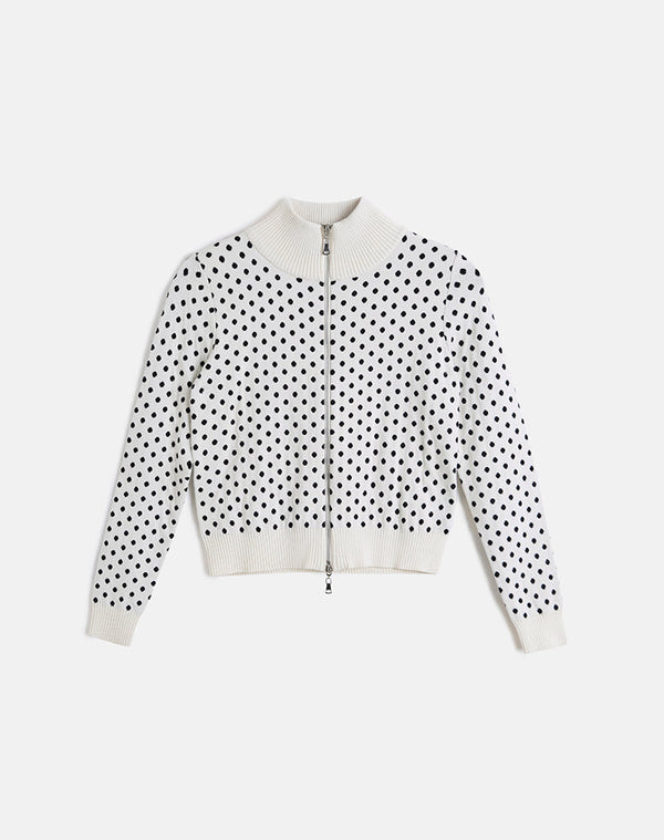 Motel Rocks Talisa Zip Through Knit Jacket In Tiny Polka Ivory