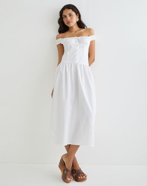 Motel Rocks Tamashi Off The Shoulder Maxi Dress In White