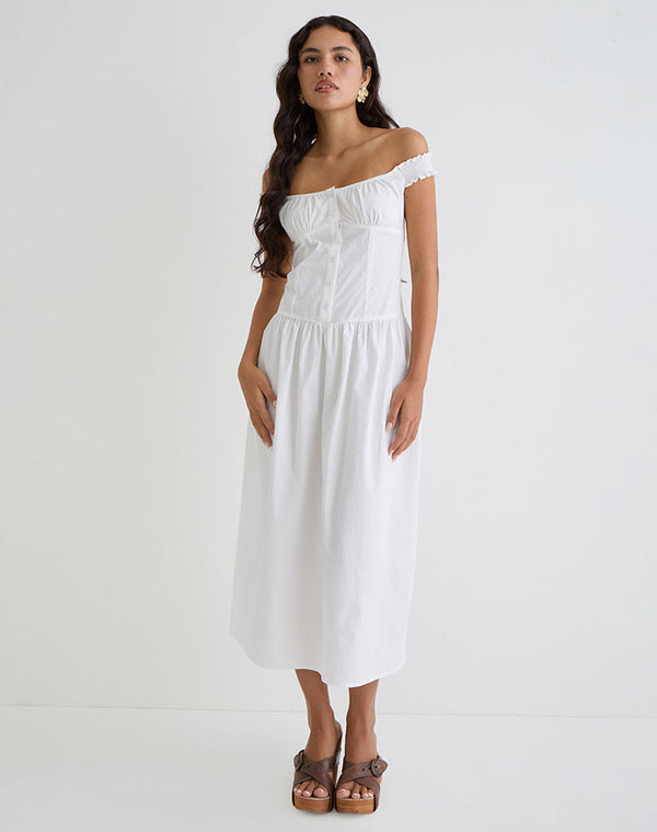 motel rocks Tamashi Off the Shoulder Maxi Dress in White