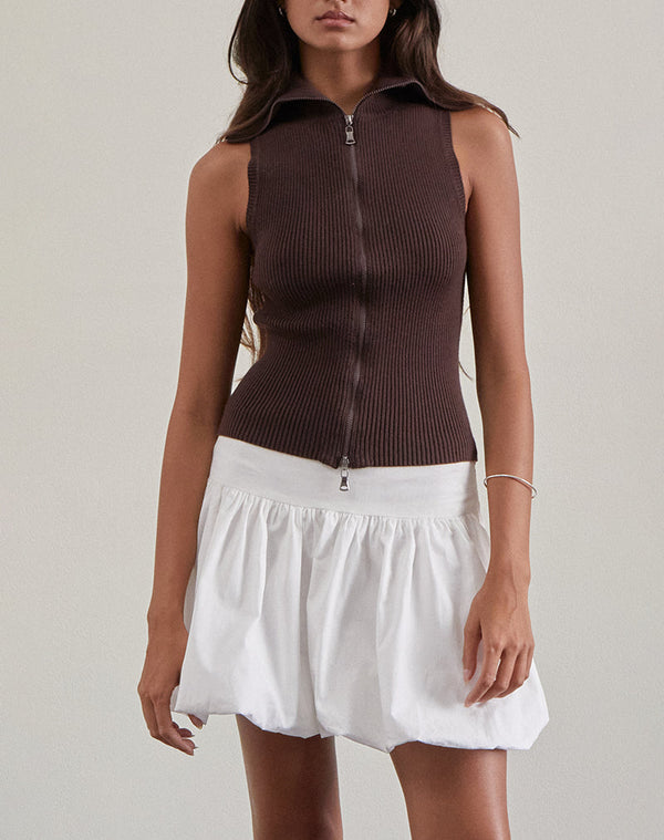 Motel Rocks Tarni Highneck Fold Over Tank Top In Brown
