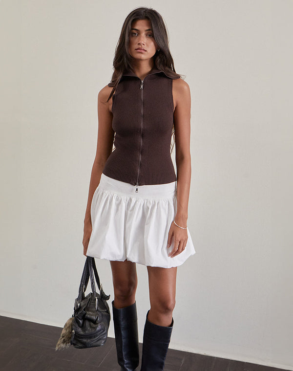 Motel Rocks Tarni Highneck Fold Over Tank Top In Brown