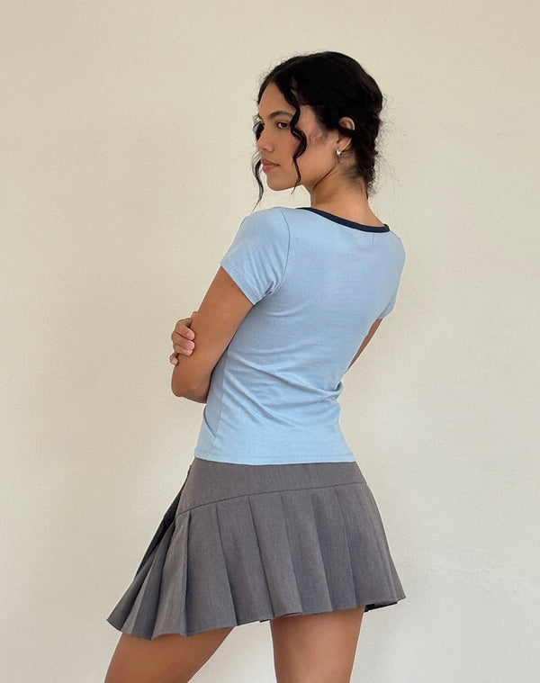 Motel Rocks Tasina Top In Nantucket Blue With Navy Binding