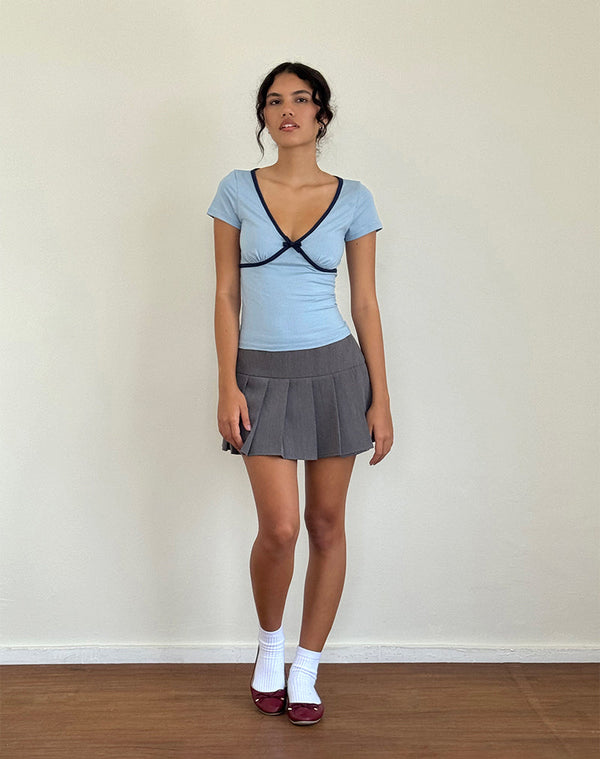 Motel Rocks Tasina Top In Nantucket Blue With Navy Binding