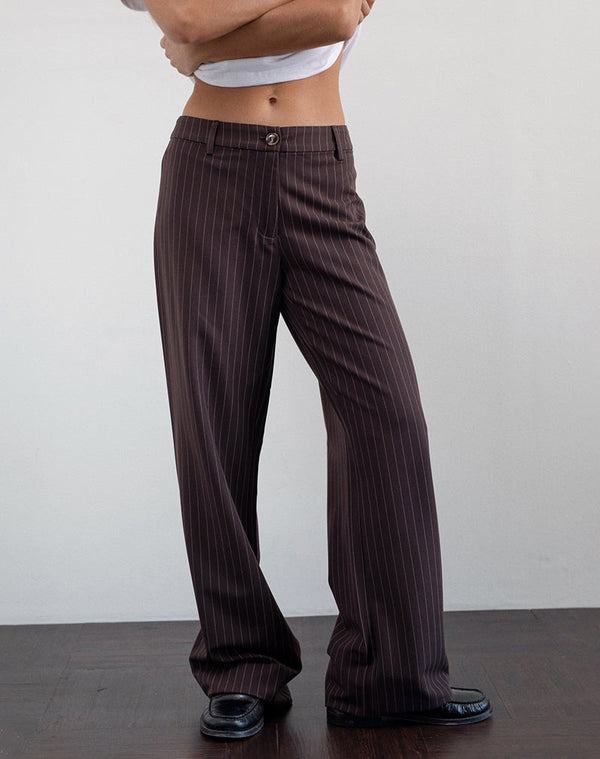 Motel Rocks Tatina Smart Trouser In Brown Pinstripe Tailoring