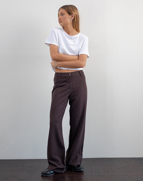 Motel Rocks Tatina Smart Trouser In Brown Pinstripe Tailoring
