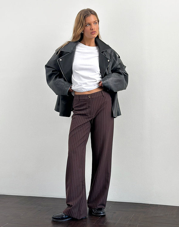 motel rocks Tatina Smart Trouser in Brown Pinstripe Tailoring