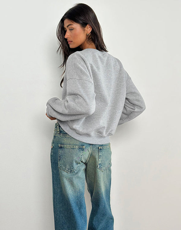 Motel Rocks Tedasa Crew Sweatshirt In Grey Marl With M Emblem