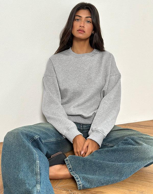 motel rocks Tedasa Crew Sweatshirt in Grey Marl with M Emblem