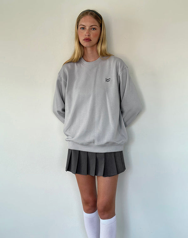 Motel Rocks Tillie Sweatshirt In Lunar Rock With Ocean Storm Bow Embroidery