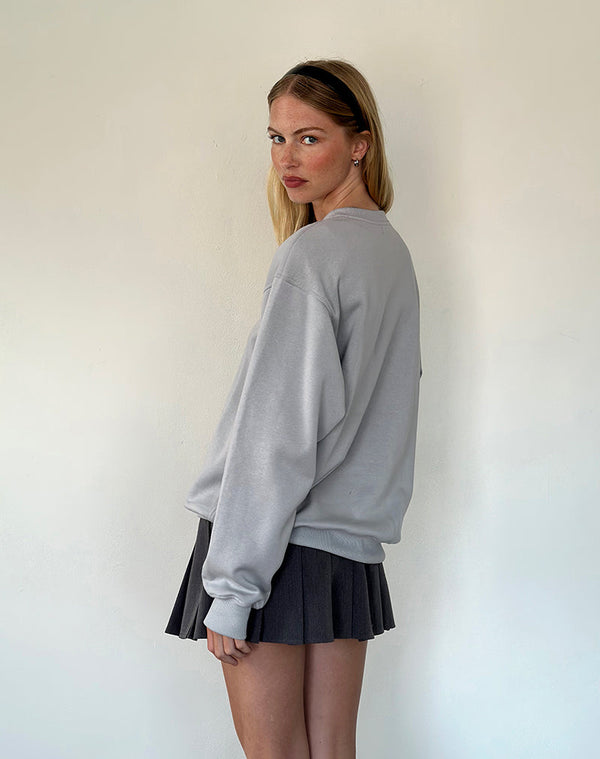 Motel Rocks Tillie Sweatshirt In Lunar Rock With Ocean Storm Bow Embroidery