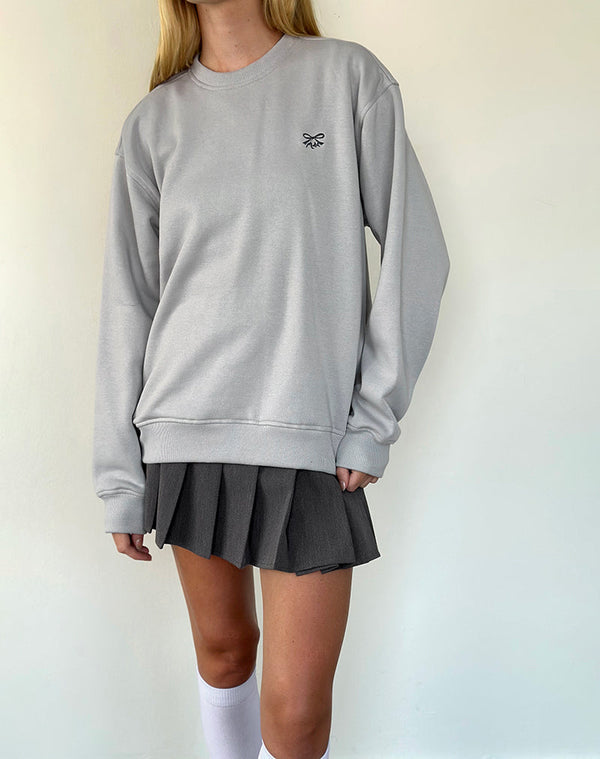 motel rocks Tillie Sweatshirt in Lunar Rock with Ocean Storm Bow Embroidery