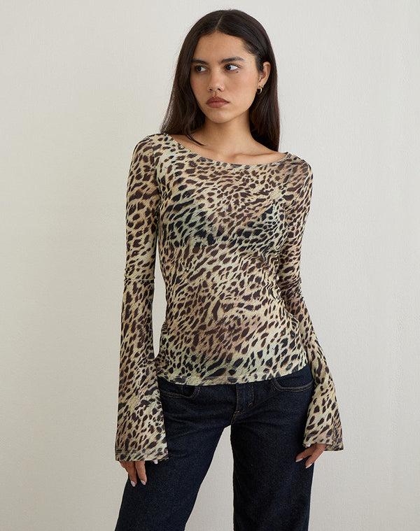 Motel Rocks Tineko Long Sleeve Top In Leopard Dance Brown