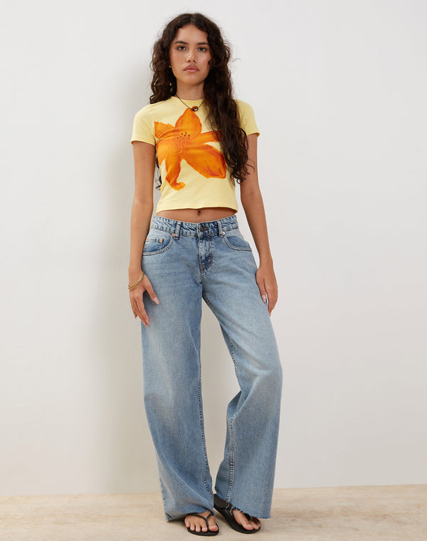 Motel Rocks Tiona Baby Tee In Lemonade With Summer Flower Print