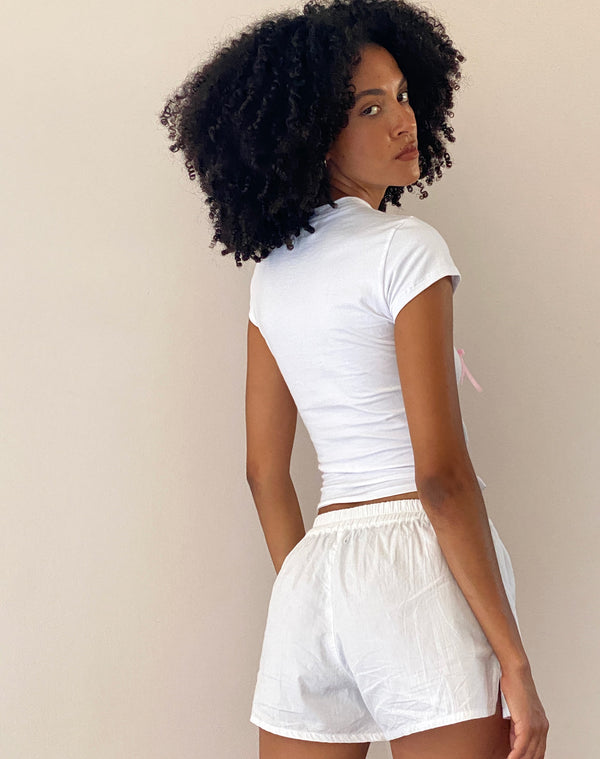 Motel Rocks Tiona Cropped Tee In White With Love Bunny Print And Embroidery