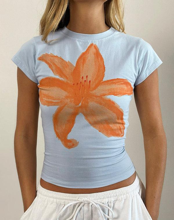 motel rocks Tiona Tee in Blue with Orange Painted Flower