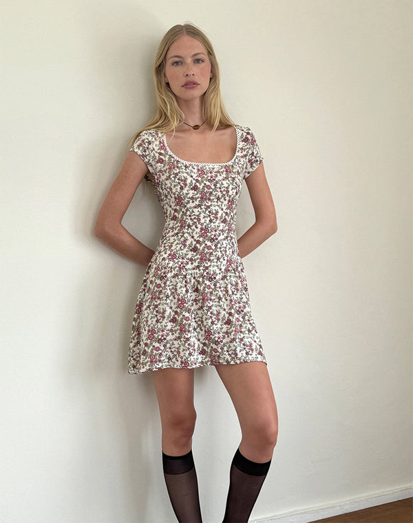 motel rocks Tipani Mini Dress in Vintage Bloom Ivory