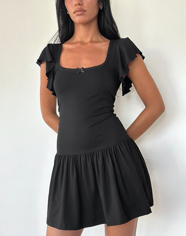 Motel Rocks Toinette Drop Waist Mini Dress In Black