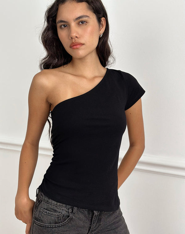 Motel Rocks Tokiwa Asymmetric Shoulder Tee In Black