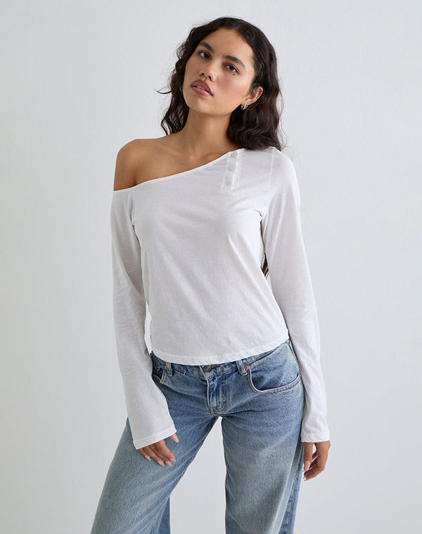 Motel Rocks Tole Asymmetric Button Up Top In Tissue Jersey Ivory