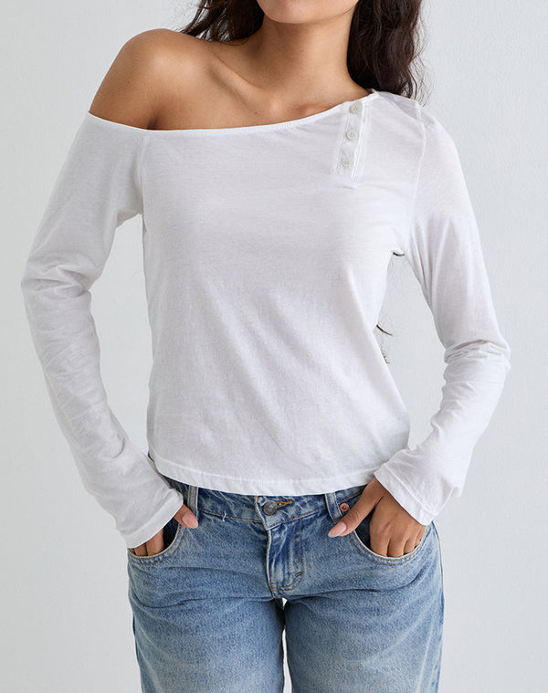 Motel Rocks Tole Asymmetric Button Up Top In Tissue Jersey Ivory