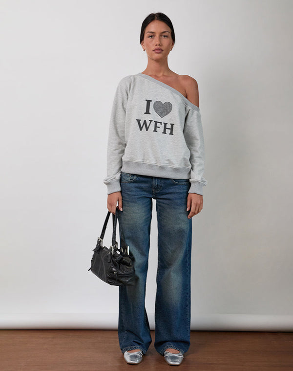 Motel Rocks Toria Sweatshirt In Grey Marl With I Love WFH Graphic
