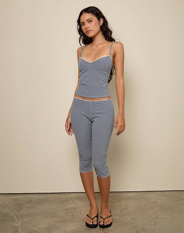motel rocks Tuka Capri Trousers in Seersucker Gingham Navy