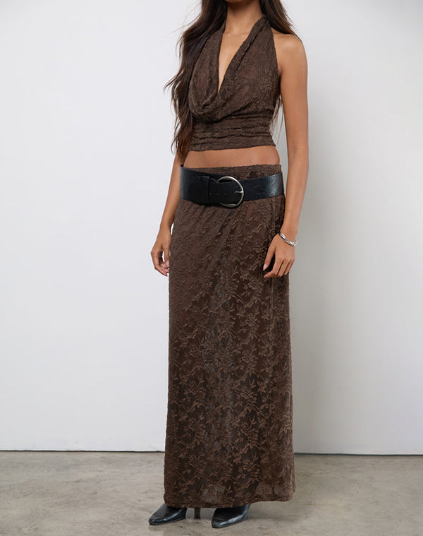 motel rocks Tulus Skirt in Jacquard Knit Dark Brown