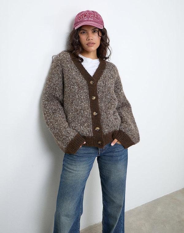 Motel Rocks Ura Oversized Knitted Cardigan In Brown And Cream