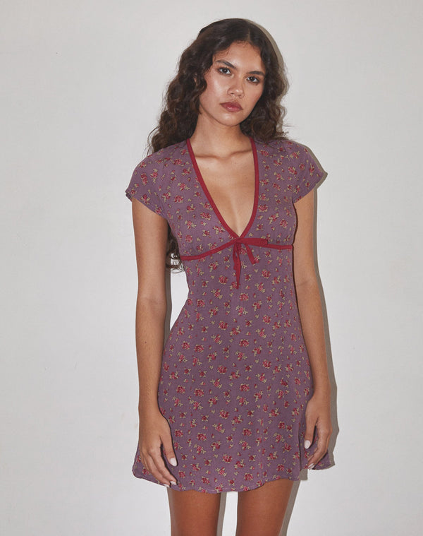 motel rocks Vaiso Mini Dress in Flowing Rose Deep Purple