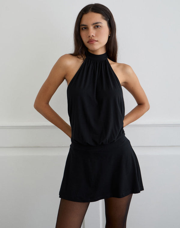 motel rocks Vaklina Mini Dress in Rayon Jersey Black