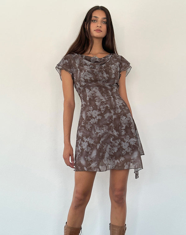 motel rocks Valencia Mini Dress in Botanical Shadow Brown
