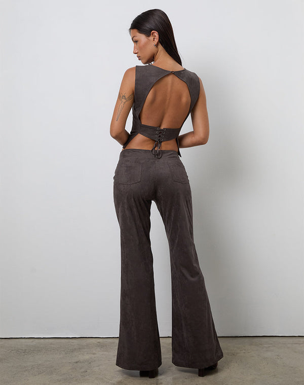 Motel Rocks Vallen Trousers In Dark Faux Suede Chestnut