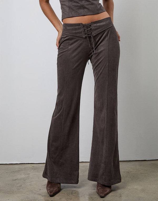 motel rocks Vallen Trousers in Dark Faux Suede Chestnut