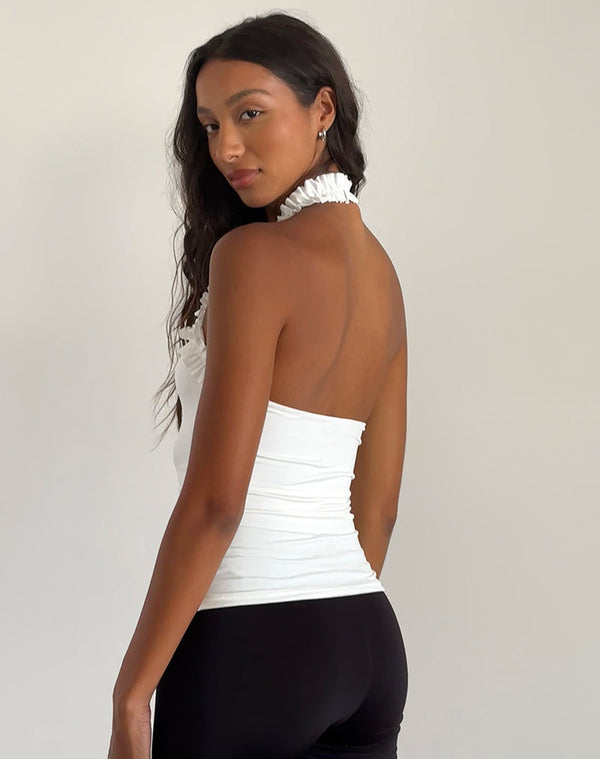 Motel Rocks Veda Ruched Halterneck Top In Slinky White
