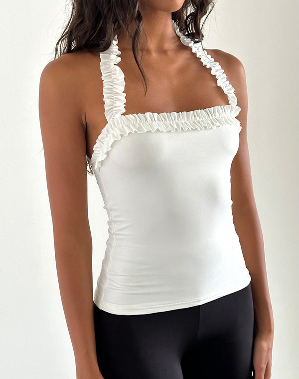 motel rocks Veda Ruched Halterneck Top in Slinky White