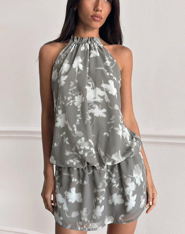 Motel Rocks Veloria Mini Dress In Blurred Floral Grey