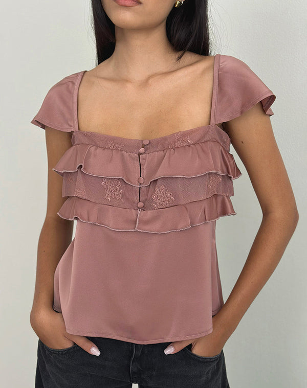 Motel Rocks Venaro Double Layer Top In Satin Dusty Pink
