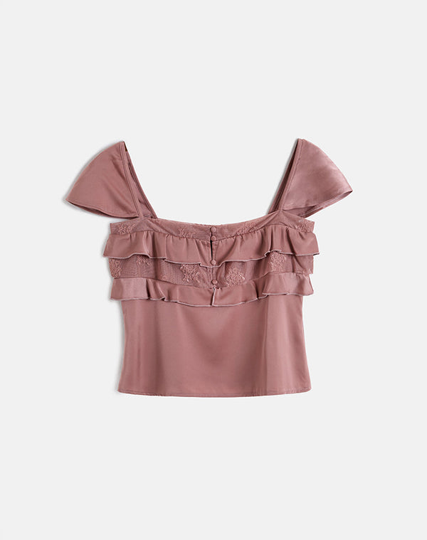 Motel Rocks Venaro Double Layer Top In Satin Dusty Pink