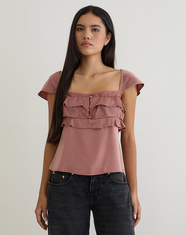 motel rocks Venaro Double Layer Top in Satin Dusty Pink