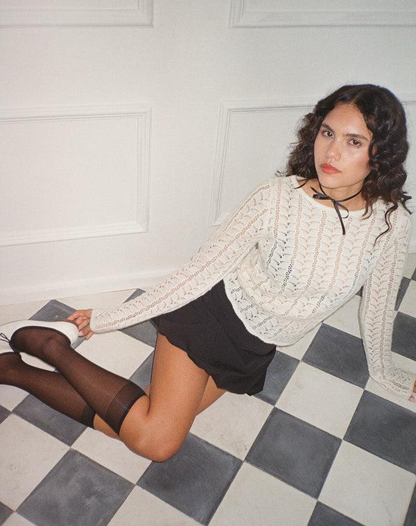 Motel Rocks Venia Knitted Long Sleeve Top In Birch Cream