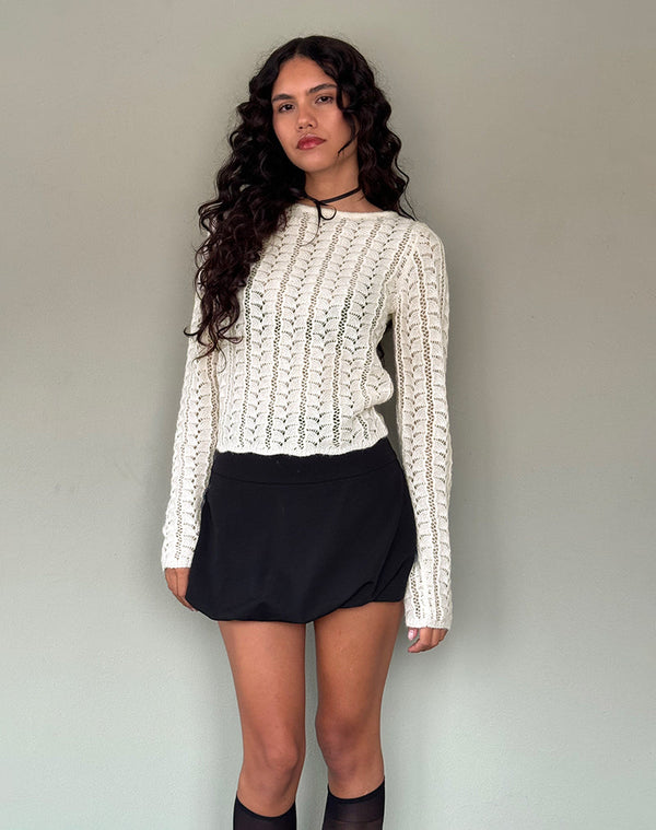 Motel Rocks Venia Knitted Long Sleeve Top In Birch Cream