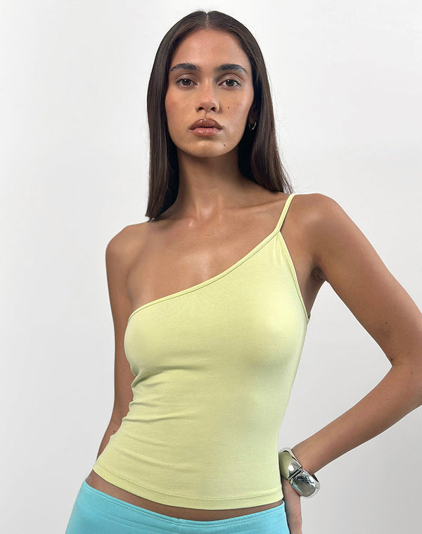 Motel Rocks Vey One Shoulder Basic Top In Pistachio Green