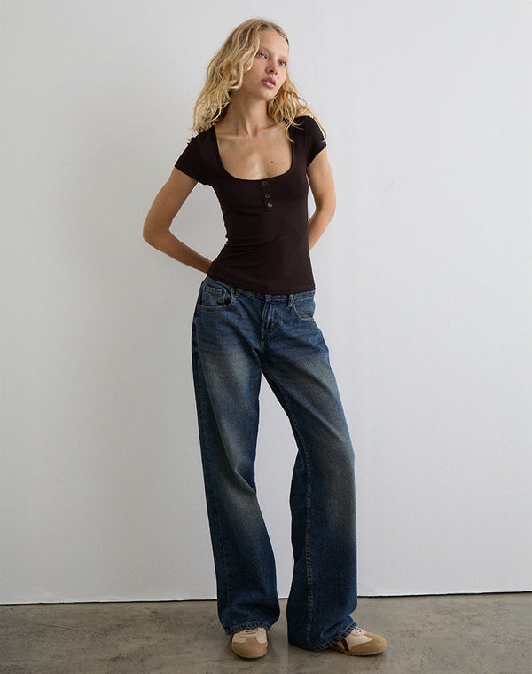 Motel Rocks Vibian Short Sleeve Top In Chocolate Brown